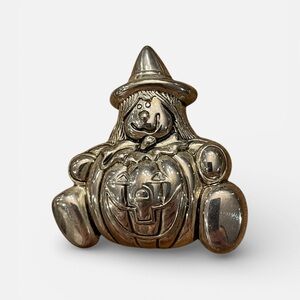 Vintage‎ BEST Signed Silver Tone Halloween Witch Pumpkin Brooch Jack O Lantern